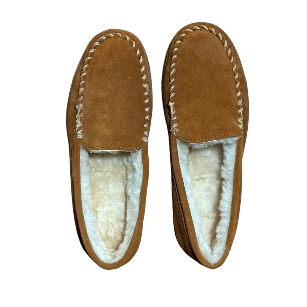 MENS NWOT Minnetonka Sheepskin Tobie Brown Shoes Size 8